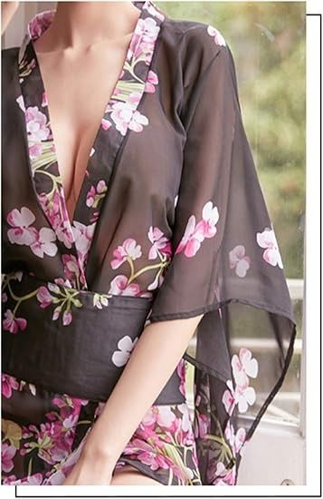 Black Floral Sheer Kimono Robe imagen 5